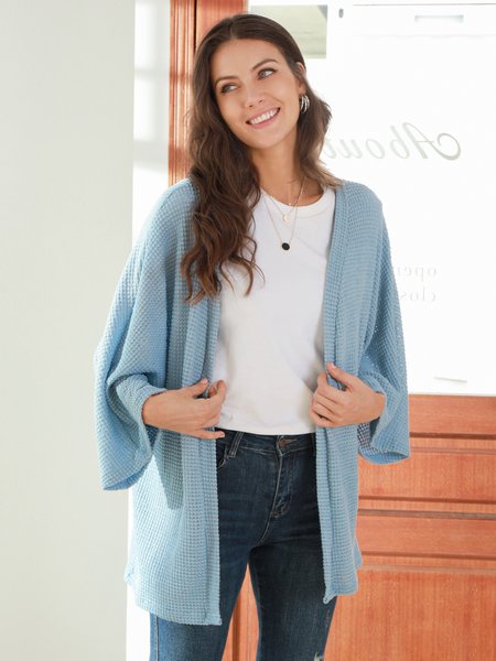 

3/4 Sleeve Casual Shift Outerwear, Lightblue, Cardigans