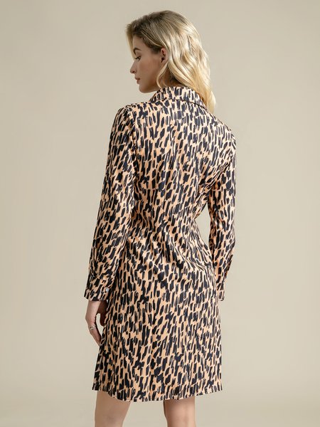

Letter Printed Shirt Collar Casual Dress, Yellow, Mini Dresses