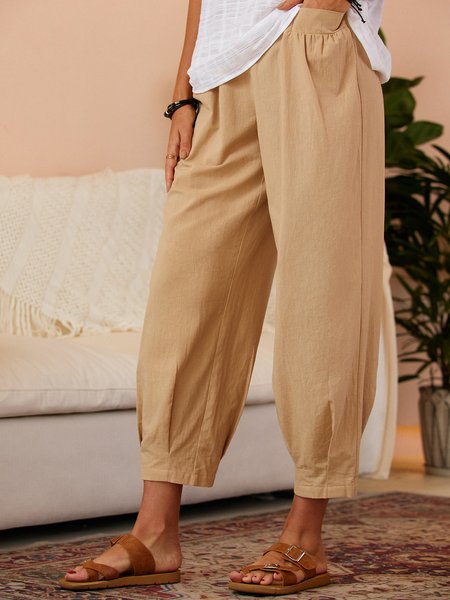 

Cotton-Blend Casual Plain Pants, Khaki, Pants