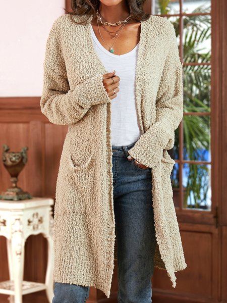 

Casual Long Sleeve Shift Outerwear, Apricot, Cardigans