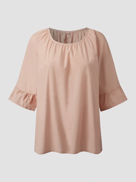 

Casual Household Daily Crew Neck Vintage Shirts & Tops, Pink, Long sleeve tops