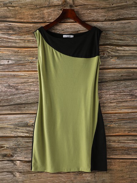 

Solid Sleeveless Simple Paneled Knitting Dress, As picture, Casual Dresses