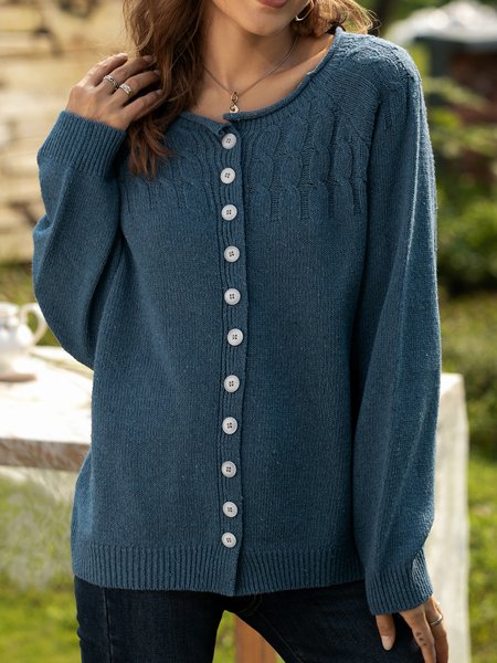 

Blue Solid Cotton Long Sleeve Casual Sweater, Sweaters & Cardigans