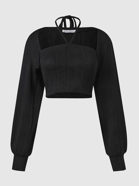 

Halter Party Fittd Top, Black, Tees