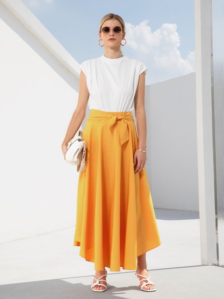 

A-Line Plain Skirts, Yellow, Midi Skirts