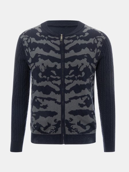 

Round Neck Long Sleeve Sweater, Navyblue, Men's Sweater