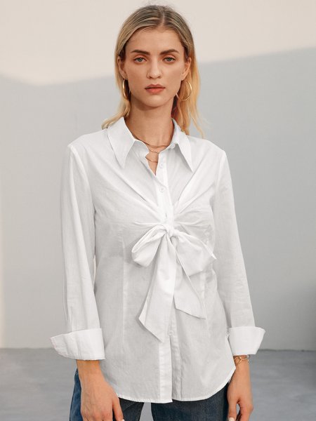 

Plain Shirt Collar Long Sleeve Shirts & Tops, White, Blouses and Shirts