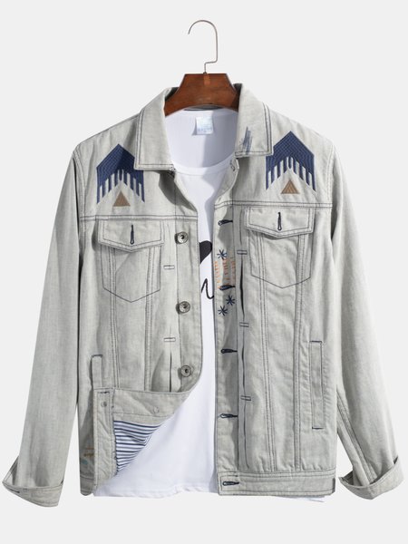 

Embroidered Casual Denim Jackets, Denim blue, Jackets & Coats