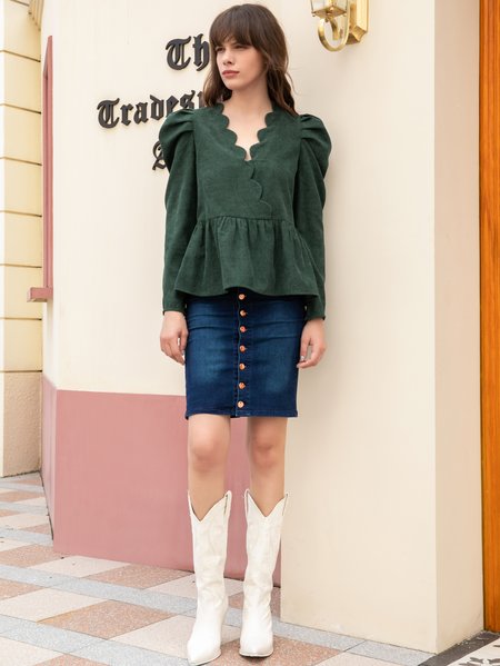 

Puff Sleeve Crew Neck Solid Blouse, As picture, Blouses and Shirts