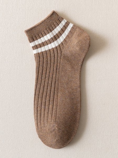 

Striped shallow mouth short tube women's socks, Khaki, Socks