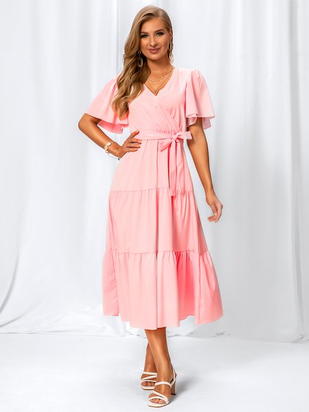 

Short Sleeve Sweet Cotton Weaving Dress, Pink, Dresses