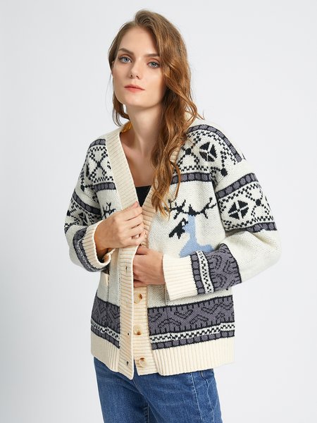 

Regular Fit Geometric Fall Cardigan, As picture, Cardigans