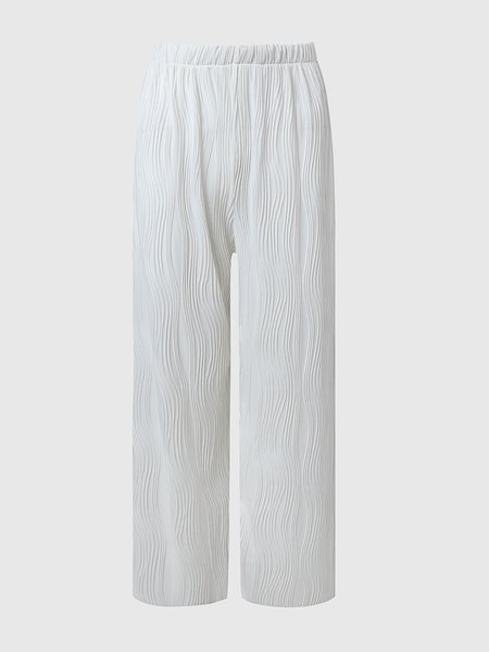 

Solid Casual Textured Pants, White, Wide Leg Pants