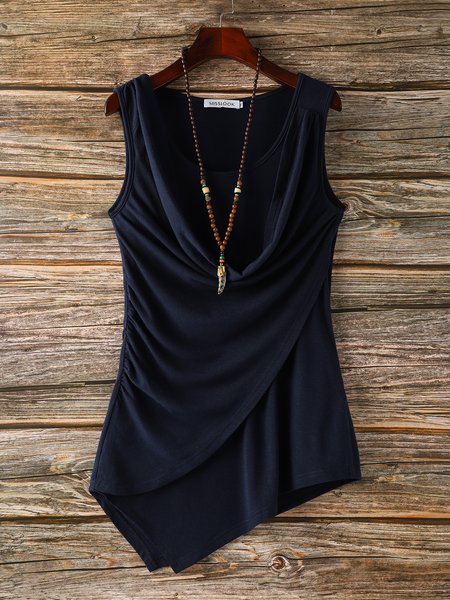 

Short Sleeve Cotton-Blend Casual Tanks & Camis, Deep blue, Tanks & Camis
