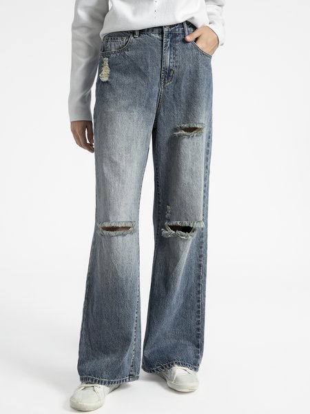 

Cotton Casual Ripped Pants, As picture, Jeans