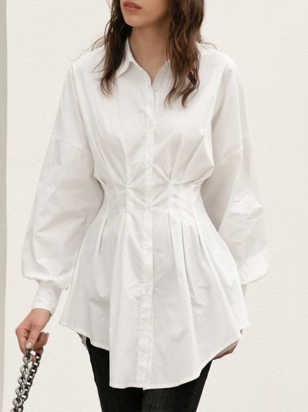 

Shirt Collar Long Sleeve Work Blouse, White, Blouses and Shirts