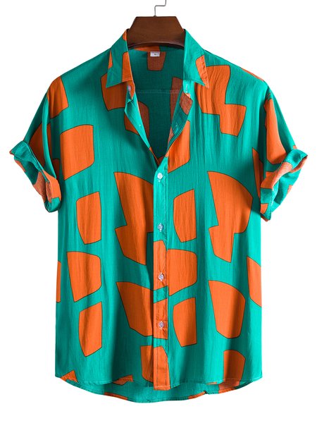

Men's Basic Colorblock Printed Shirts, Green, Shirts