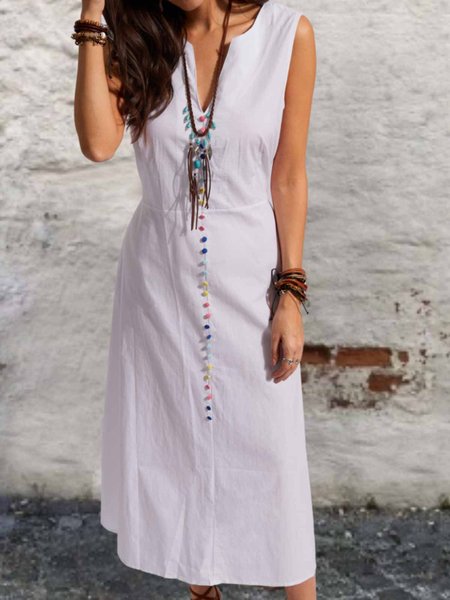 

Abito con Scollo a V Colore-block A-line, Bianco, Summer dresses