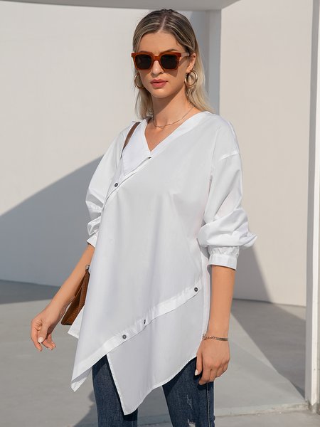 

Plain Shift Long Sleeve Blouse, White, Blouses and Shirts