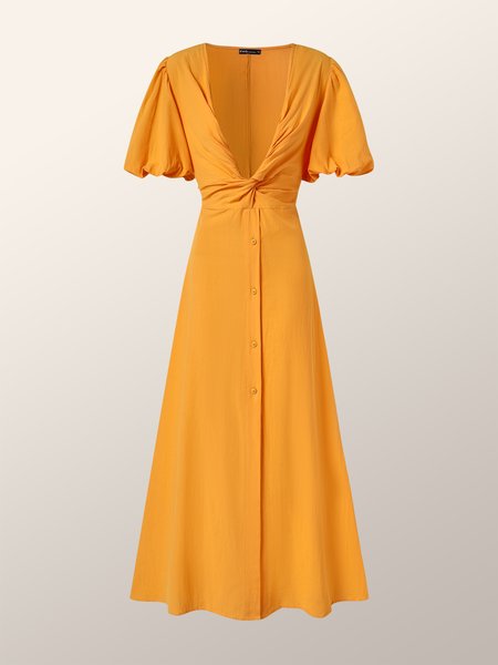 

Solid Holiday Balloon Sleeve Swing Maxi Dress, Yellow, Dresses