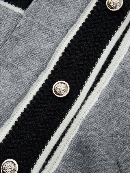 

Casual V Neck Color Block Cardigan, Gray, Cardigans