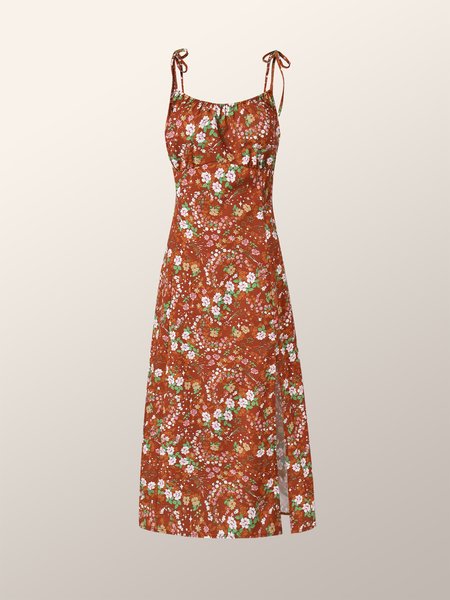 

Elegant Floral Knot Shoulder Fitted Dress, As picture, Maxi Dresses