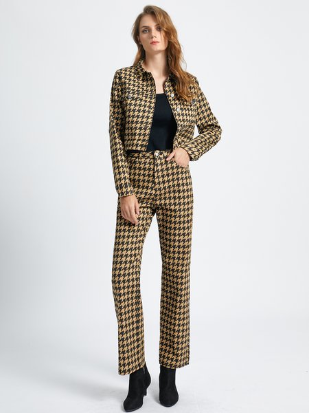 

Houndstooth Casual Lapel Outerwear, Brown, Blazers