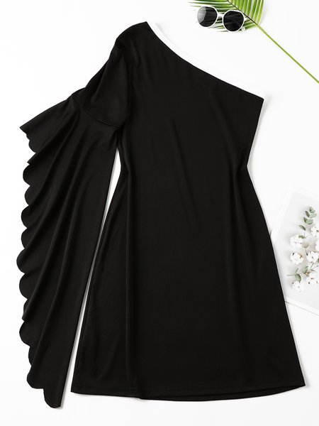 

Single Sleeve Elegant Color-Block Dress, Black, Mini Dresses