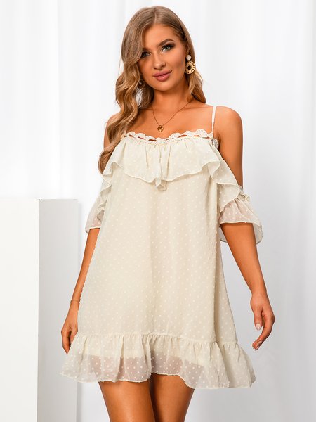

Halter Sweet Short Sleeve Weaving Dress, White, Dresses