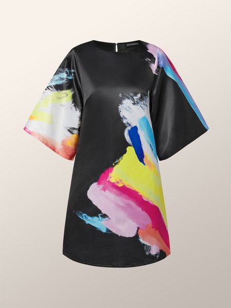 

Loosen Crew Neck Elegant Formal Mini Dress, Black, Dresses