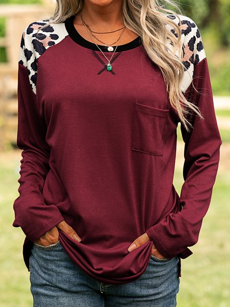 

Casual Leopard Shirts & Tops, Wine red, Tops