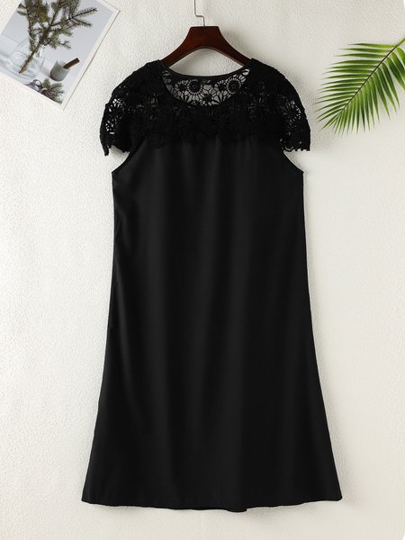 

Short Sleeve Crew Neck Shift Elegant Dress, Black, Mini Dresses