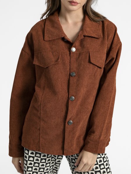 

Shawl Collar Corduroy Plain Long Sleeve Outerwear, As picture, Coats