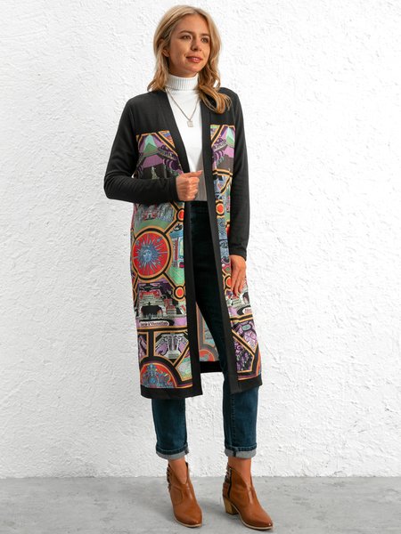 

Vacation V Neck Loosen Outerwear, Black, Outerwear
