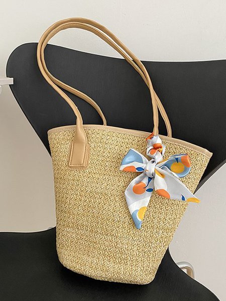 

Woven one-shoulder beach vacation bag, Khaki, Shoulder Bags