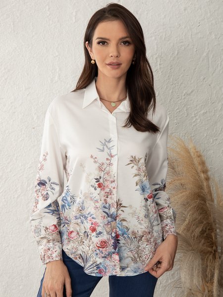 

Casual Long Sleeve Shirt Collar Shirts & Tops, White, Blouses & Shirts