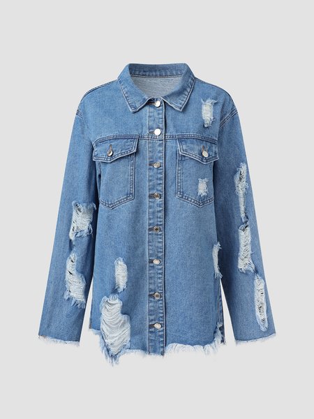 

Lapel Casual Off Shoulder Loosen Outerwear, Denim blue, Jackets