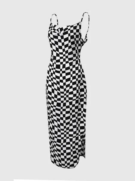 

Regular Fit Grid Weaving Dress, Black-white, Midi Dresses