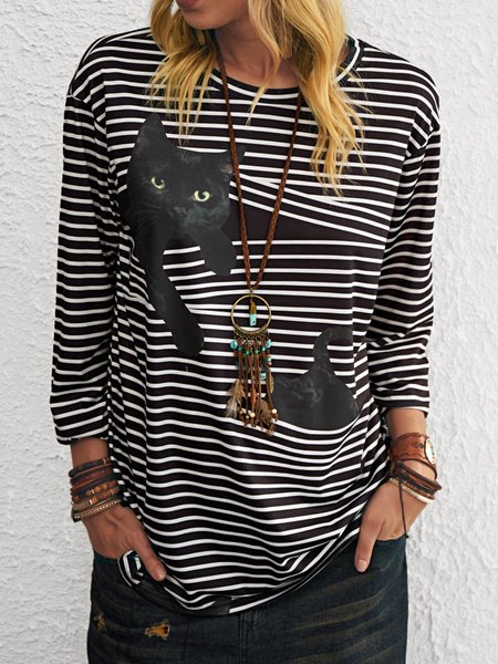 

Plus size Stripes Casual Long Sleeve Shirts & Tops, Black, Blouses & Shirts