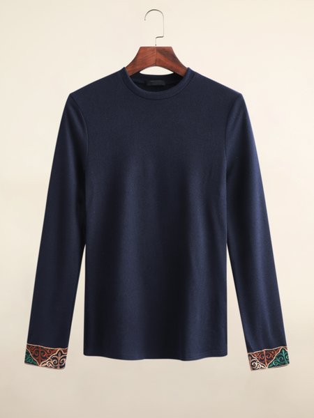 

Tribal Holiday Embroidered Stand Collar Shirts & Tops, Purplish blue, Tops