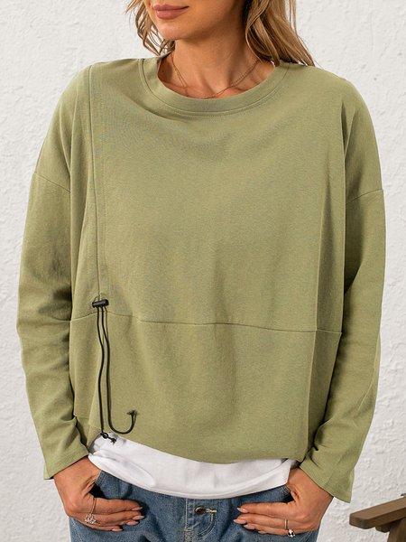 

Casual Solid Crew Neck Sweatshirt, Darkgreen, Hoodies & Sweatshirts