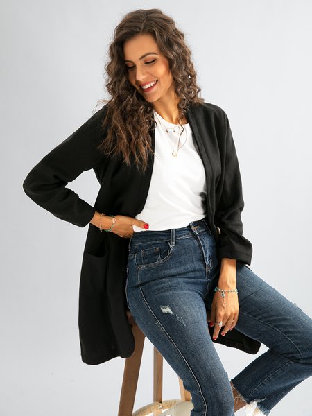 

Shawl Collar Long Sleeve Elegant Outerwear, Black, Coats