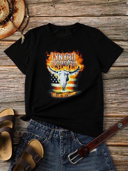 

Cotton Crew Neck Animal Casual T-shirt, Black, Auto-clearance
