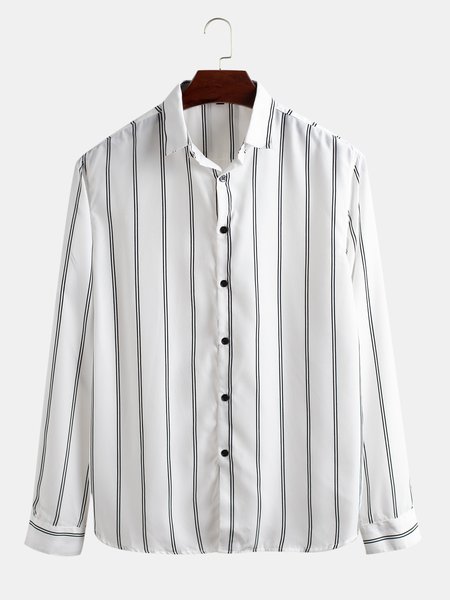 

Cotton Shirt Collar Stripes Shirts & Tops, As picture, Men's Floral shirt