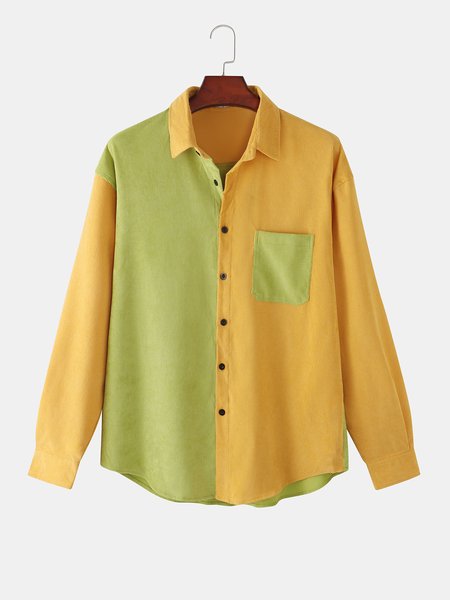 

Corduroy Shirt Collar Plain Shirts & Tops, As picture, Men's shirts