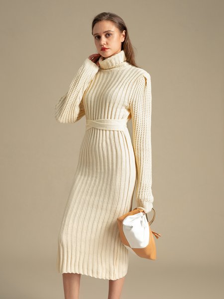 

Work Long Sleeve Midi Dress, Apricot, Midi Dresses