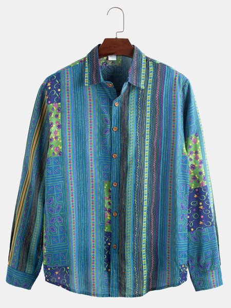 

Cotton-Blend Shirts & Tops, As picture, Men's Floral shirt