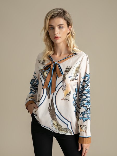 

Long Sleeve Daily Shirt Collar Shirt, As picture, Blouses and Shirts