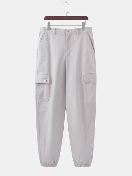 

Cotton Pockets Solid Cargo Pants, Beige, Men's pants