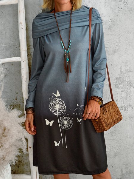 

Abito Maniche Lunghe Cotone, Grigio, Midi Dresses